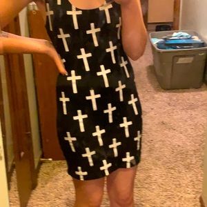 black and white cross body con dress
